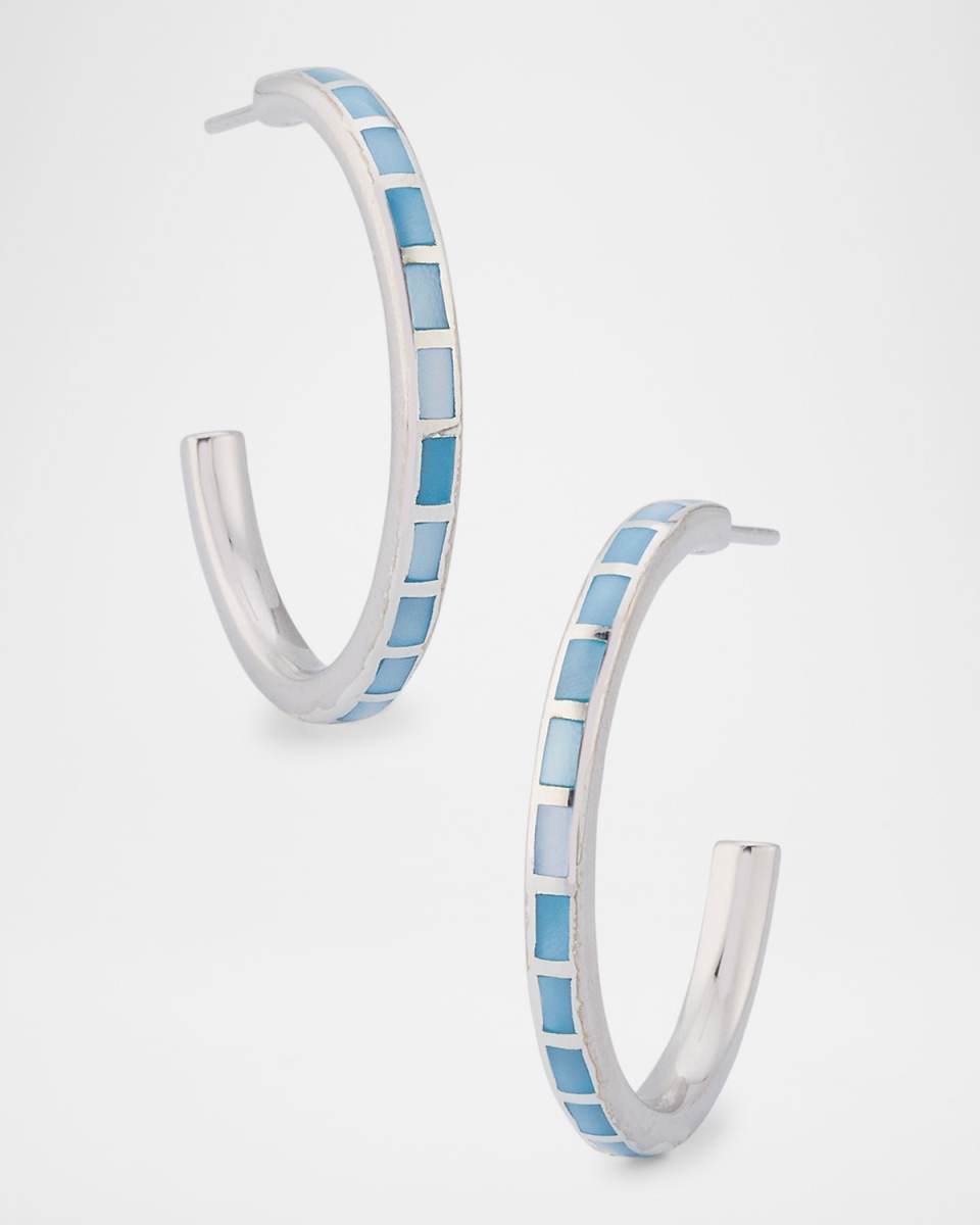 Blue Mother-of-Pearl Dash Hoop Earrings in Sterling Silver